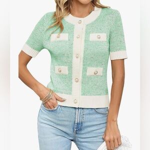 Stylish Knit Cardigan in Mint and Cream‎